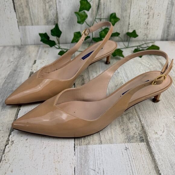 Stuart Weitzman Nude Patent Slingback low Heels Size 8.5 - Picture 3 of 10